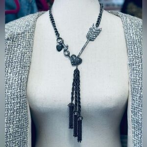 Betsey Johnson Heart Chain Necklace 20" Cupid Arrow Long Layered Icy Crystal